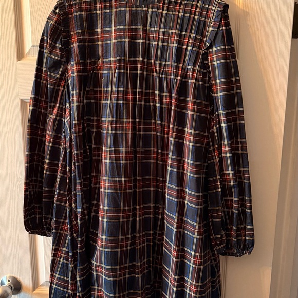Ganni Plaid Long-Sleeve Cotton Dress - Picture 3 of 13
